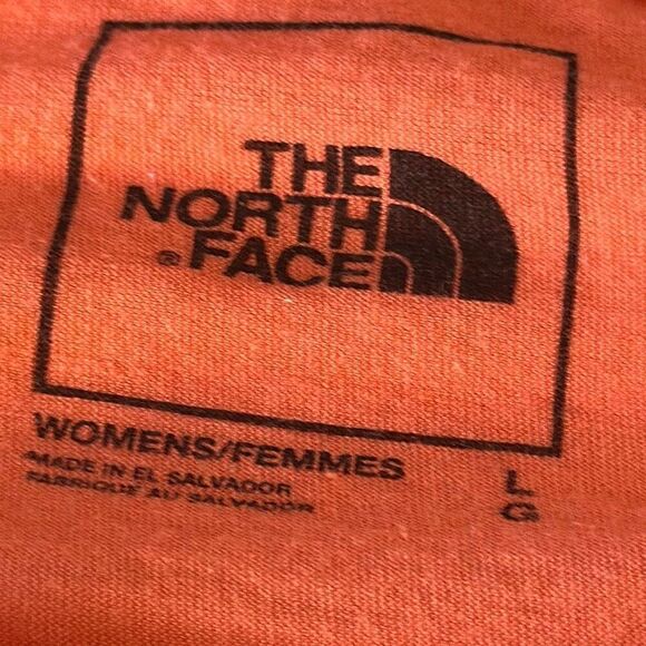 The North Face Shirt Womens Large Coral Cropped Logo Tee Boxy Band Collar Relaxe - Picture 4 of 7